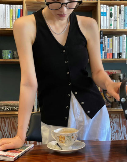 [ 🆕 氣質簡約~ 收肩背心 ] Mine Button Tank - 2 colours