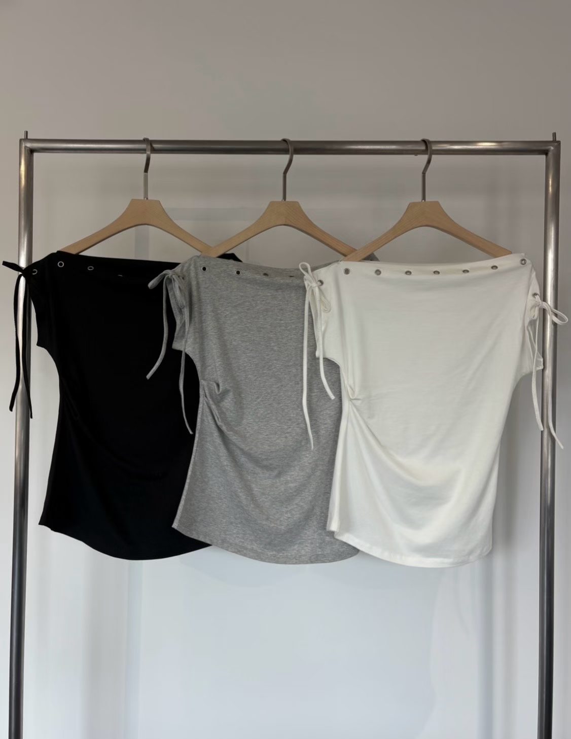🆕  Eyelet Off-Shoulder Drawstring Top - 3 colours