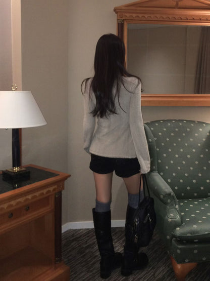 [ 🆕 搶手goody! 毛毛開衩長衫~ ] Fluffy Split Button Up  + Skinny Scarf - 3 colours