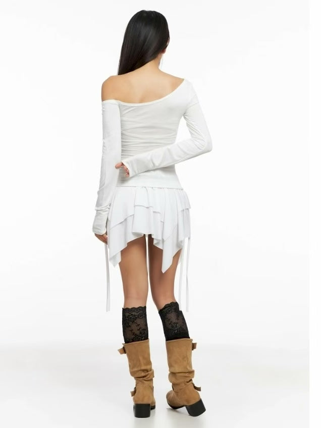 [ 🆕 設計感up! 🩰 綁帶斜膊薄 top ] Girdle Belt Top - 3 colours