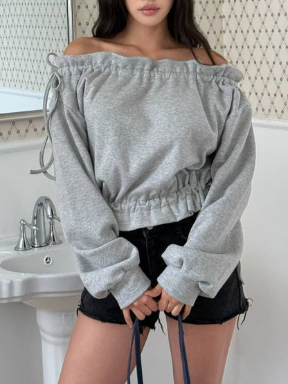 [ 🆕 漲卜卜 puffy 綁帶一字膊 ] Puffy Daily Off-shoulder Sweatshirt - 2 colours