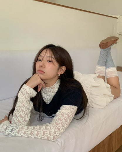 [ 🆕 溫柔氣質 🐚 透視蝴蝶結 lace ] Lacey Bow Turtle Neck Top - 3 colours