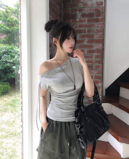 🆕  Eyelet Off-Shoulder Drawstring Top - 3 colours