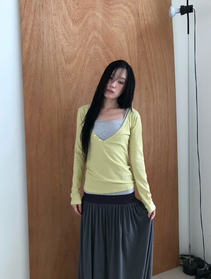 Layered V-Neck Ribbed Top - 3 colours