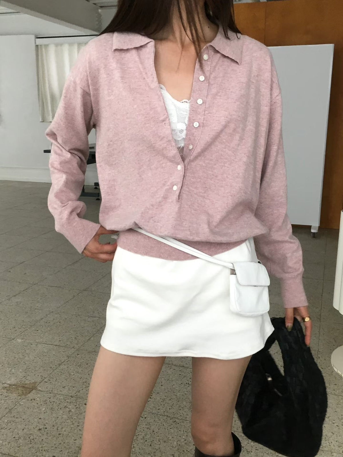 Collared Button-Front Fine Knit Sweater - 4 colours