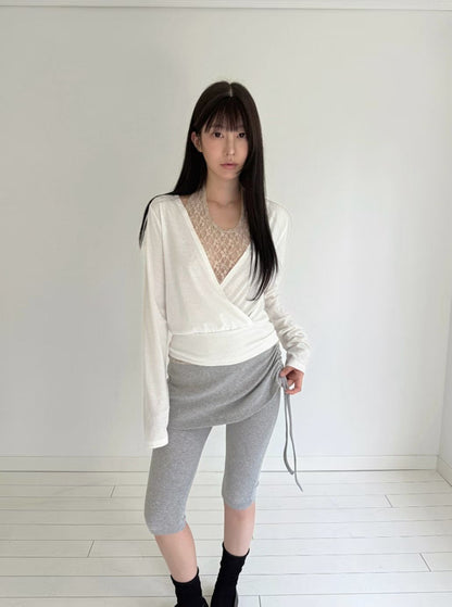 Lace-Trim Layered Wrap Top - 3 colours