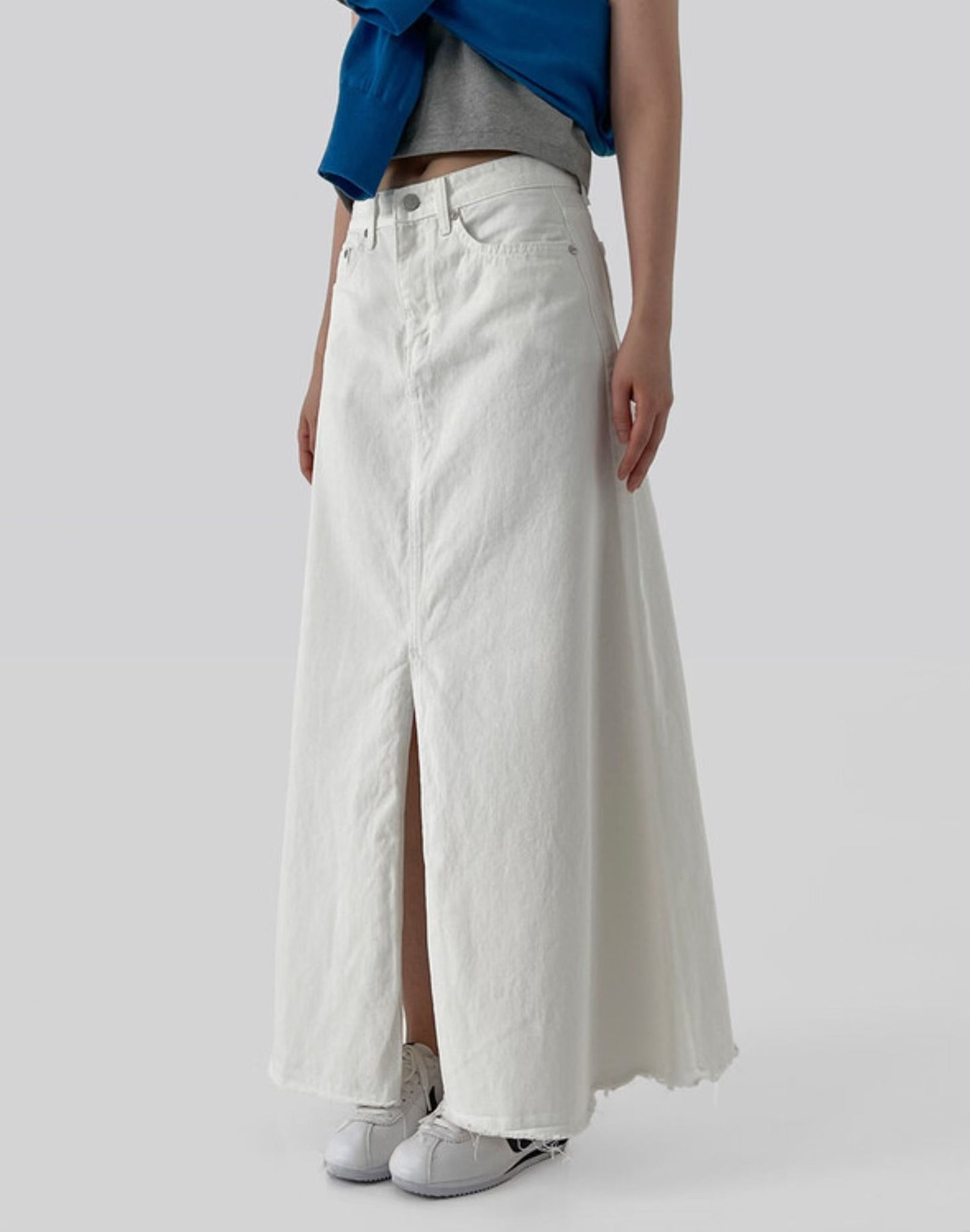 🆕 Frayed Off-White Denim Maxi Skirt