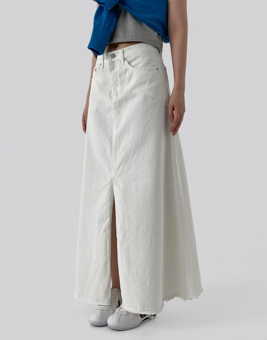 🆕 Frayed Off-White Denim Maxi Skirt