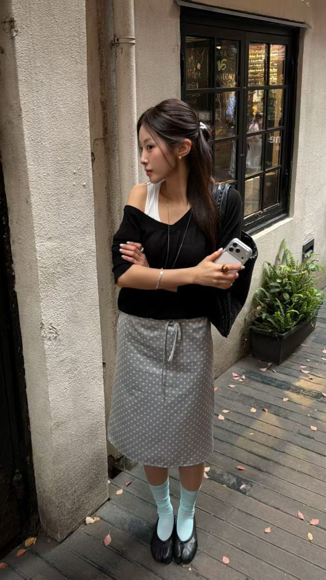 🆕 Polka Dot Satin Drawstring Midi Skirt - 2 colours