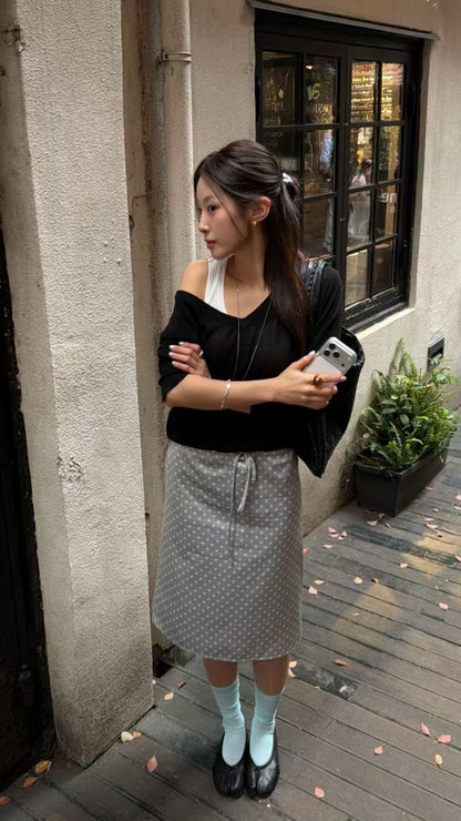🆕 Polka Dot Satin Drawstring Midi Skirt - 2 colours