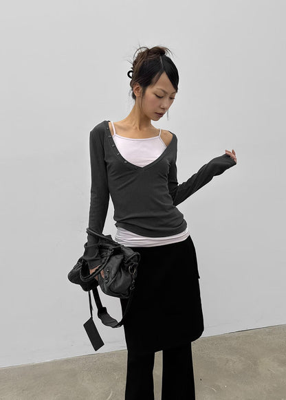 Layered V-Neck Ribbed Top - 3 colours
