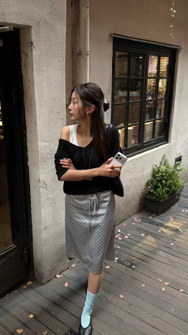 🆕 Polka Dot Satin Drawstring Midi Skirt - 2 colours