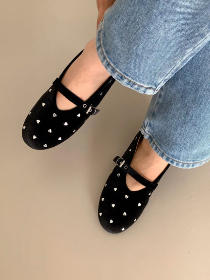 [ 🆕 好可愛!! 絨面心型 Mary Jane flats] Mini Heart Velvet Flats