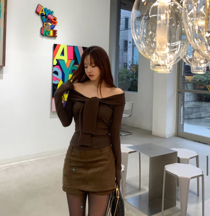 [ 🆕 氣質小性感 假兩件一字膊 ] Knot Off Shoulder Top - 3 colours