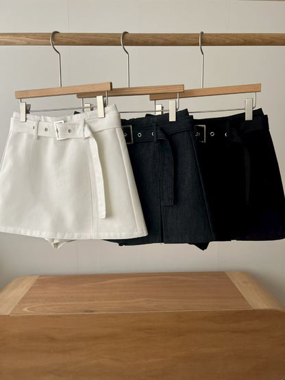 [ 🆕 簡約必備! 短裙褲連皮帶) ] Common Mini Skort With Belt - 3 colours
