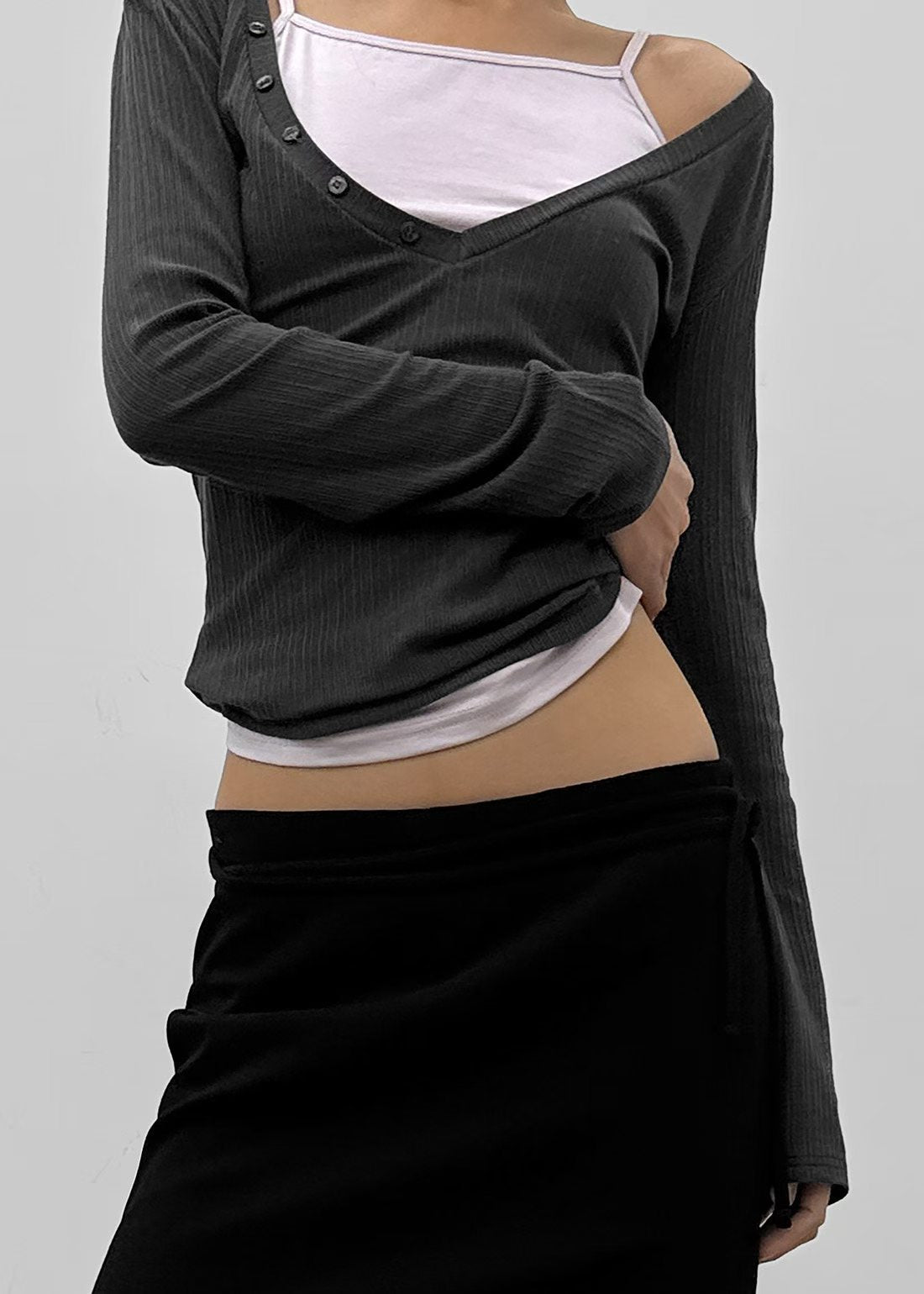 Layered V-Neck Ribbed Top - 3 colours