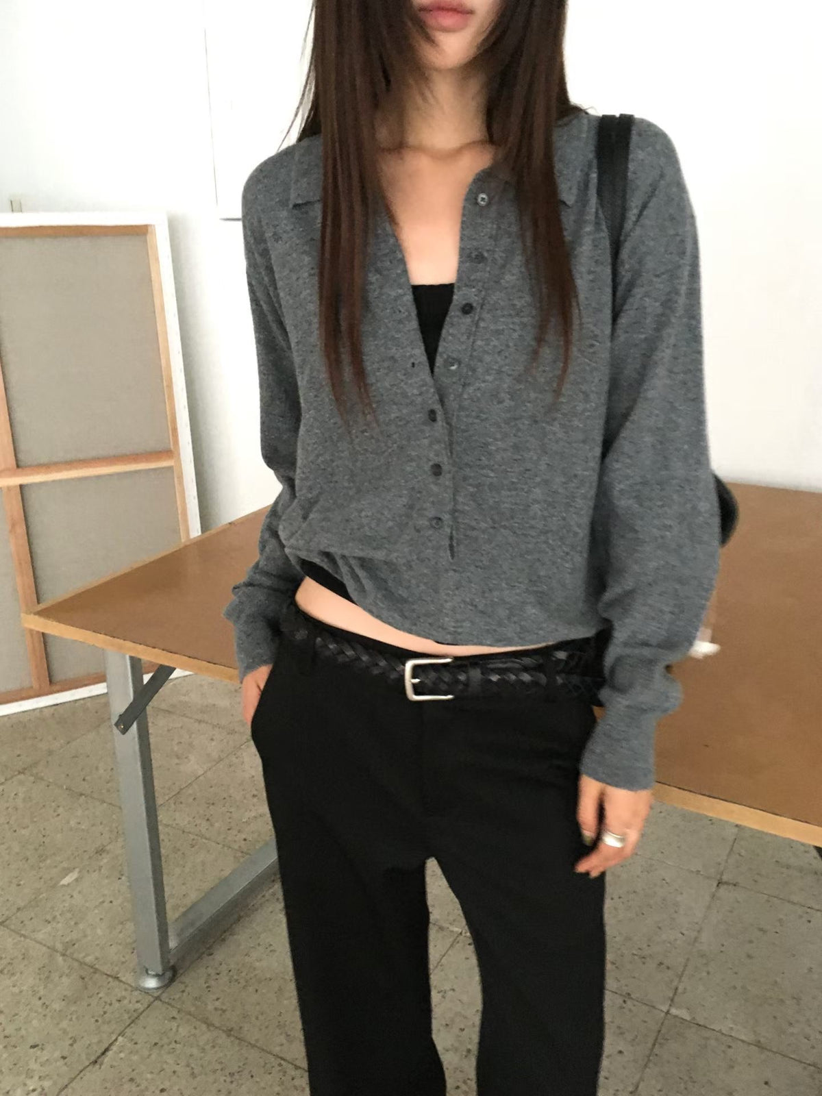 Collared Button-Front Fine Knit Sweater - 4 colours