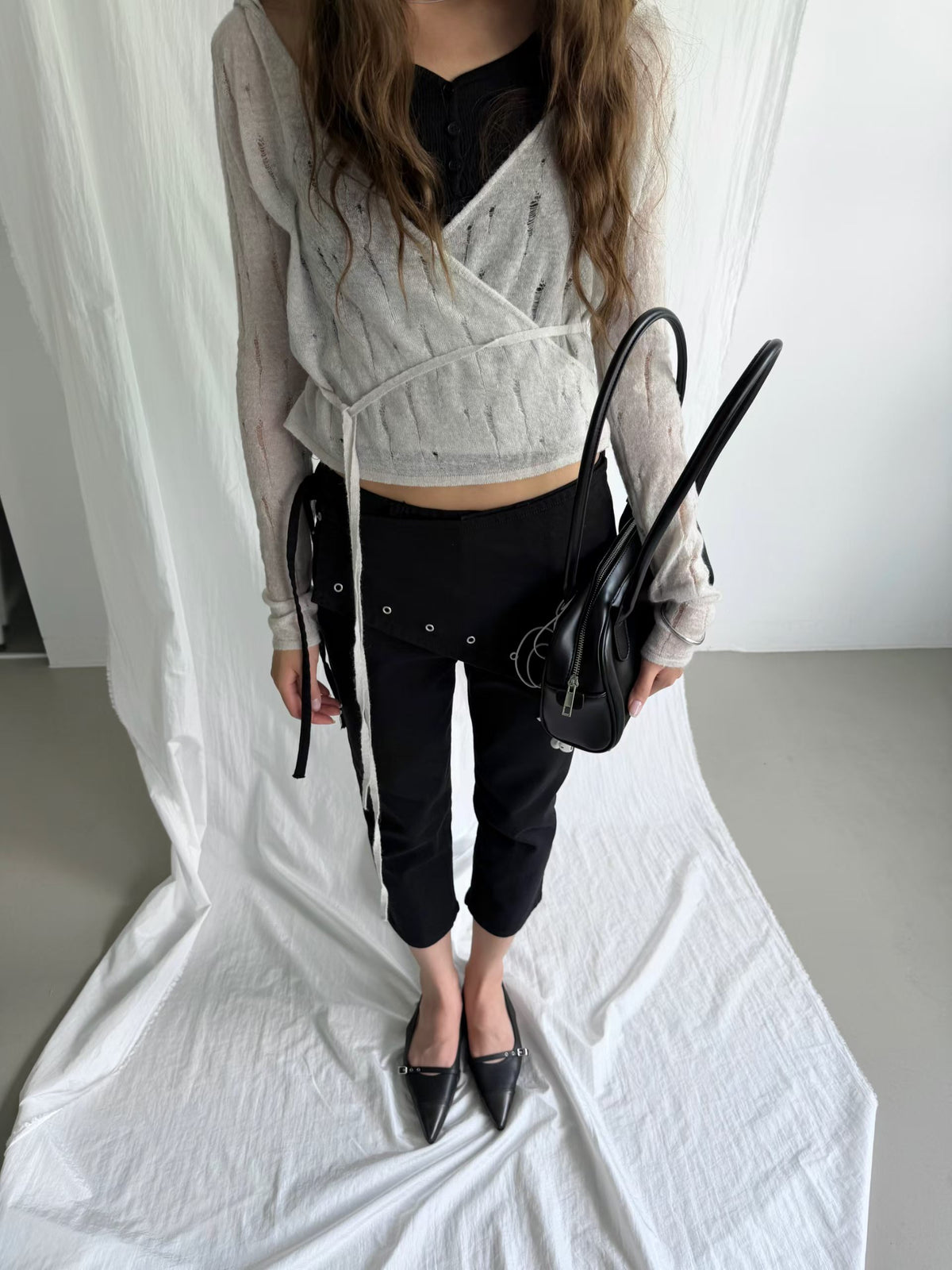 Grommet Overlay Cropped Trousers