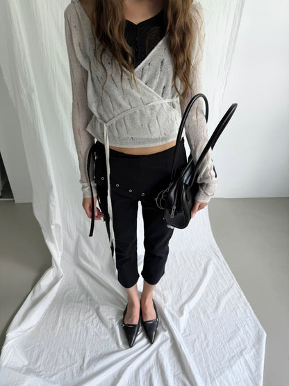 Grommet Overlay Cropped Trousers