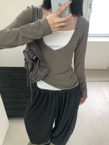 Layered V-Neck Ribbed Top - 3 colours