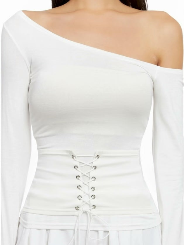 [ 🆕 設計感up! 🩰 綁帶斜膊薄 top ] Girdle Belt Top - 3 colours