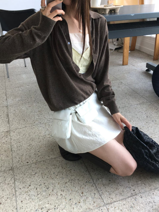 Collared Button-Front Fine Knit Sweater - 4 colours