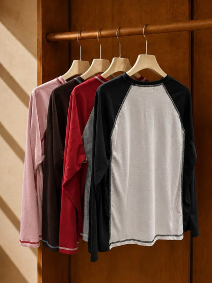 Contrast Stitch Raglan Long Sleeve - 4 colours