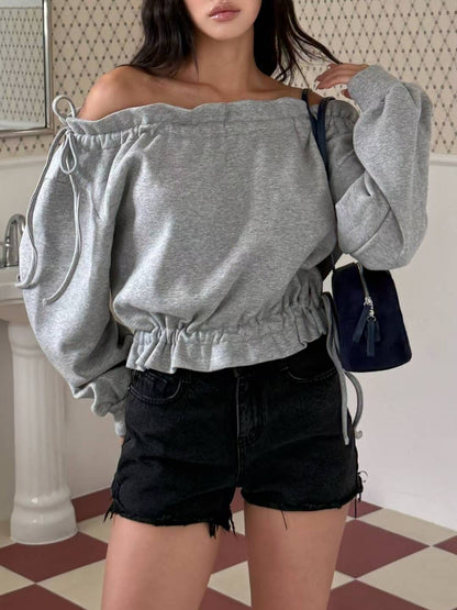[ 🆕 漲卜卜 puffy 綁帶一字膊 ] Puffy Daily Off-shoulder Sweatshirt - 2 colours