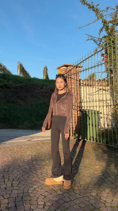 [ 歐美簡約~ 絨面 Hoodie 外套 ] Velvet Zip Up Hoodie Cropped - 4 colours