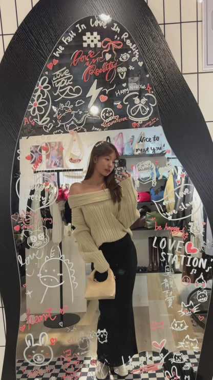 [ 新色到 ! 歐美甜美造型必備! ] Oversized Off-shoulder Chunky Sweater - 3 colours