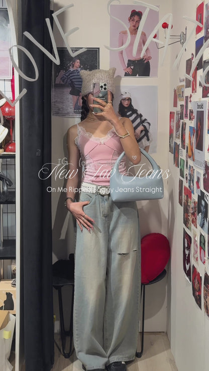 [ 🆕 垂感滿滿⋆˙⟡ 極致慵懶 ] On Me Ripped Baggy Jeans Straight