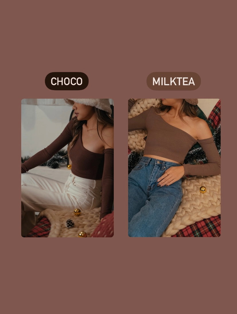 Single Shoulder Sexy Top - Milktea