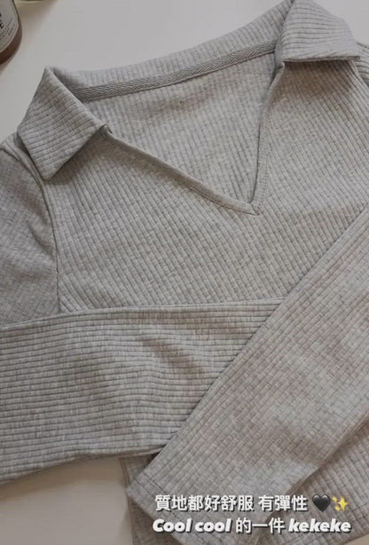 Little V-neck Polo Long Sleeve Top - 2 colours