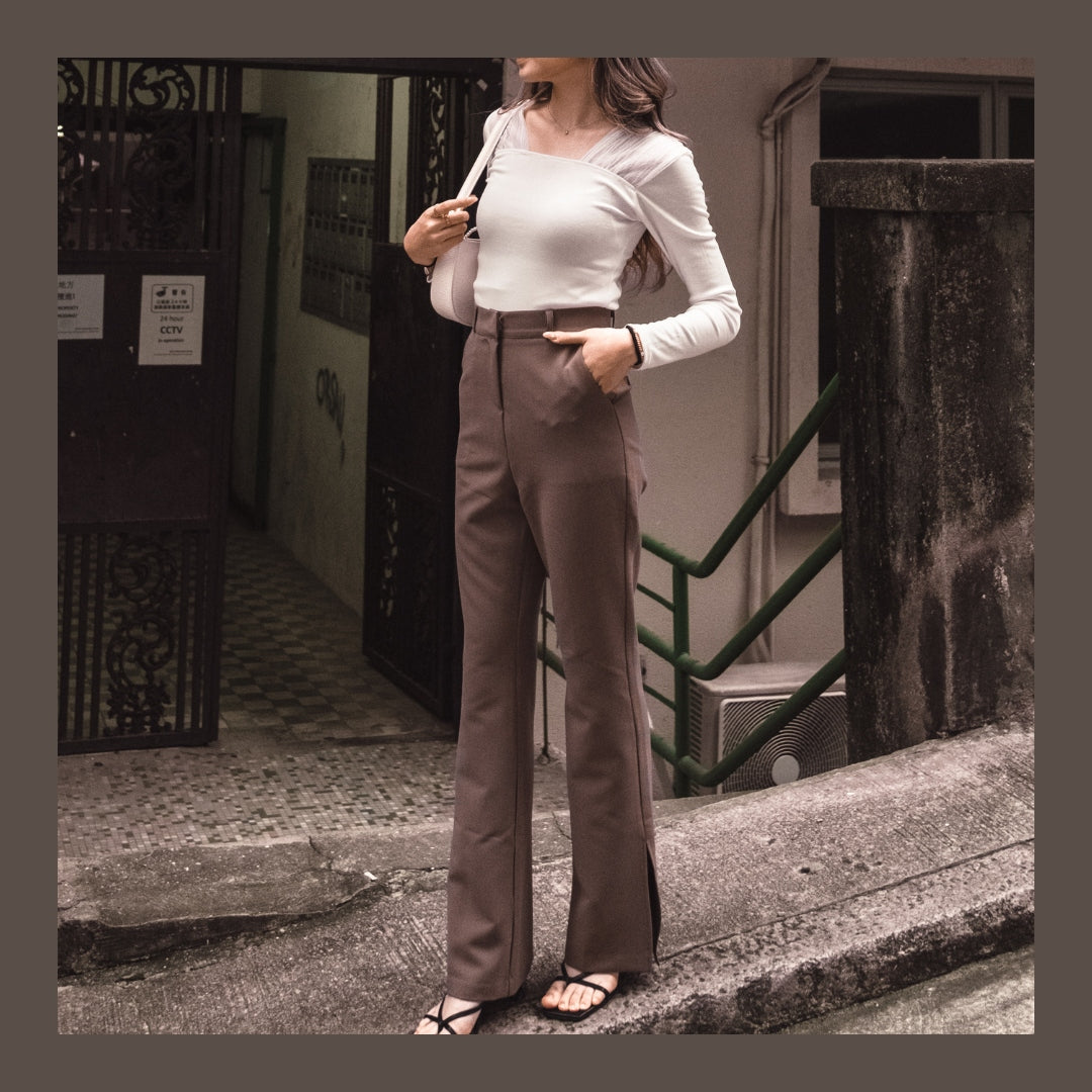 [ 沙漏身形! 彈性西褲 ] Hourglass High-rise Stretchy Flare Slacks - Coffee Brown