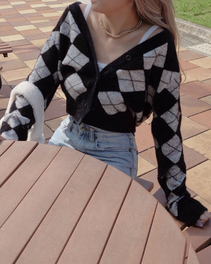Mochi Cropped Cardigan Checked