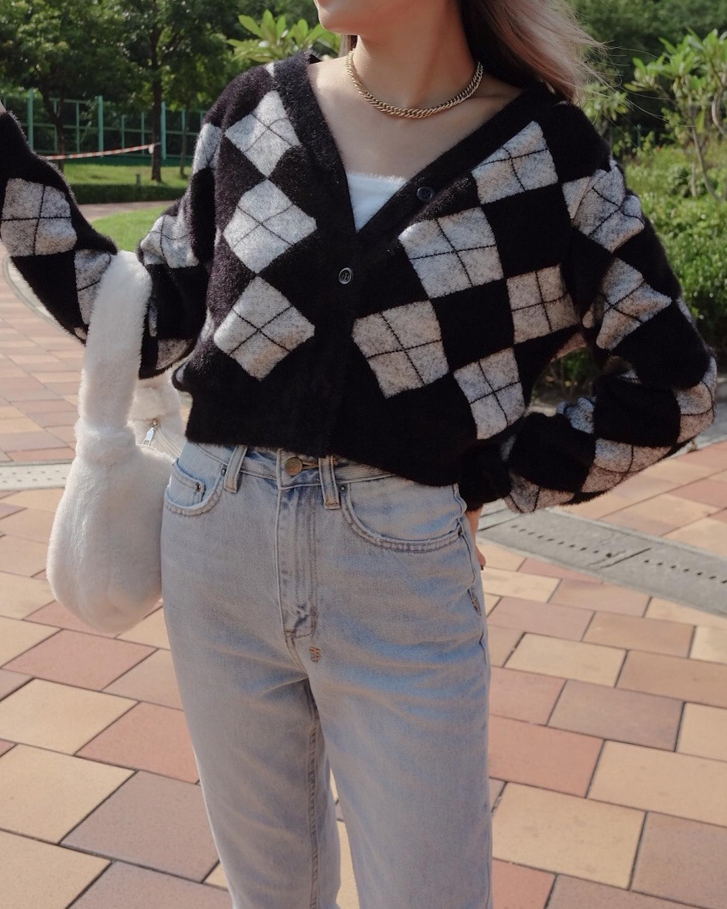 Mochi Cropped Cardigan Checked