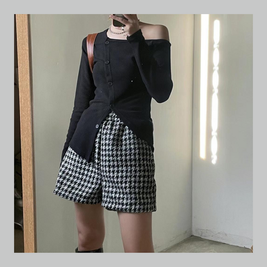 Classy Houndstooth Shorts - Black