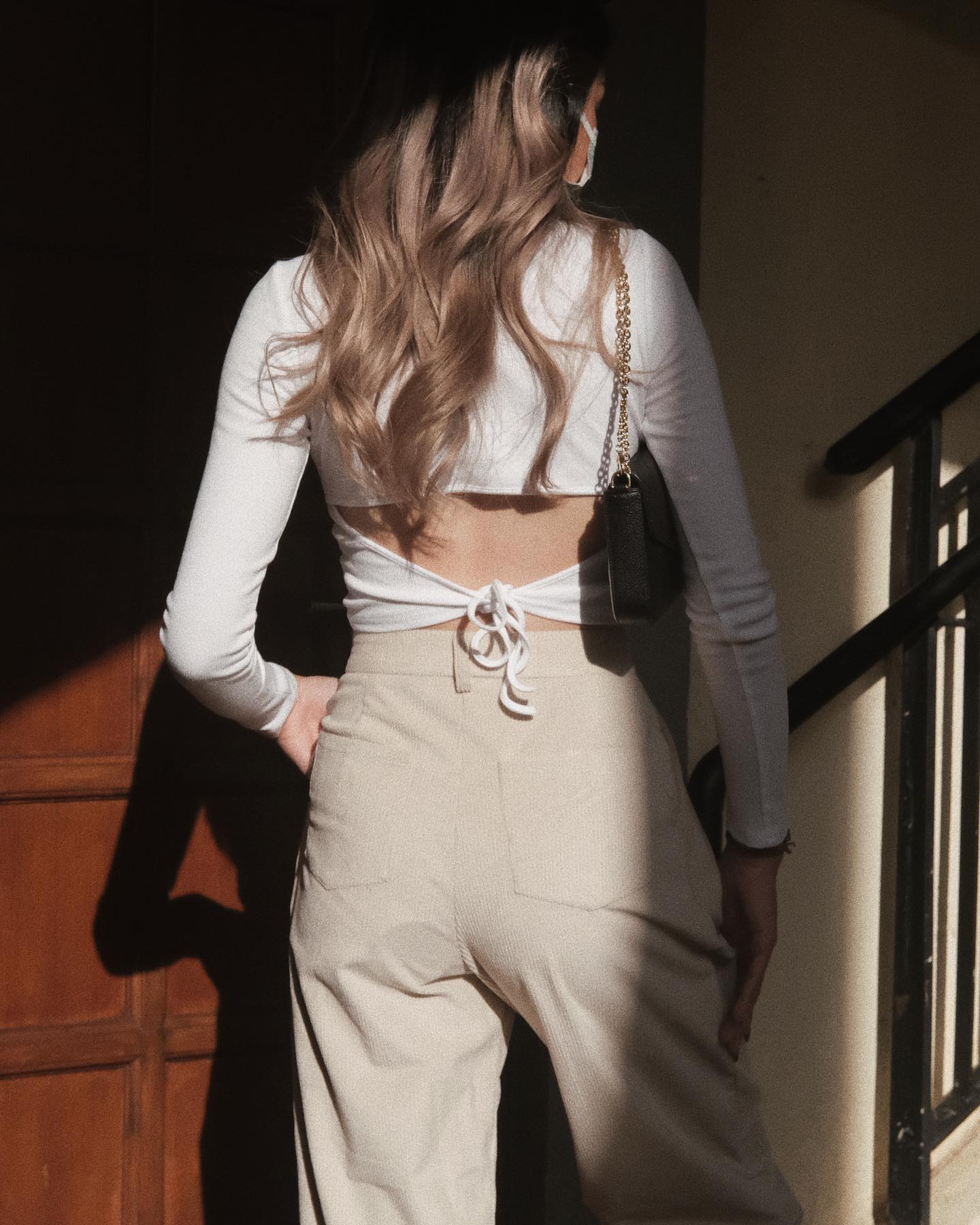 This Lady Tie Knot Back Long Sleeve Top - White