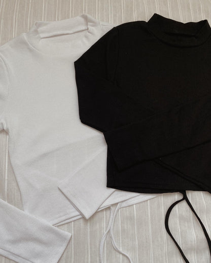 This Lady Tie Knot Back Long Sleeve Top - Black