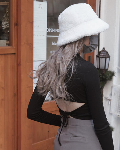 This Lady Tie Knot Back Long Sleeve Top - Black