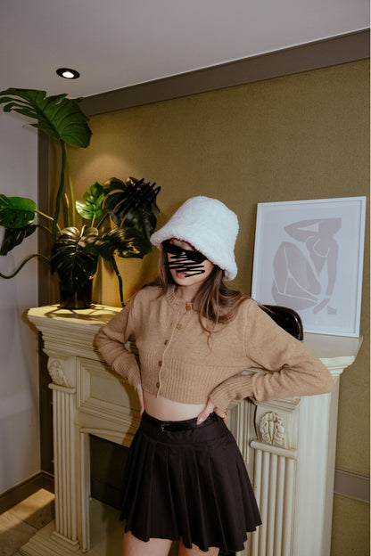 Scholar Cropped Cardigan - Brown