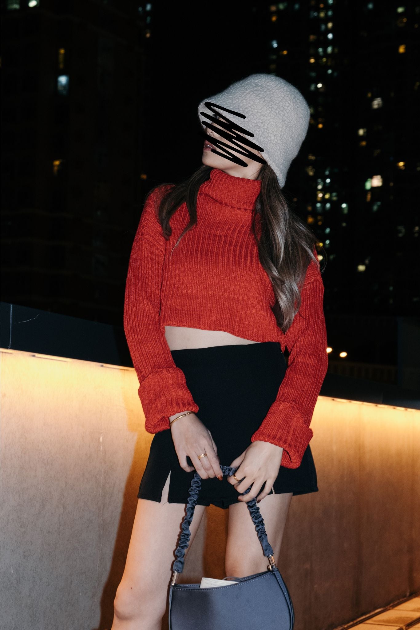 Turtle Neck Cropped Sweater - Red