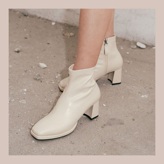 Glassy High Heel Ankle Boots - Ivory