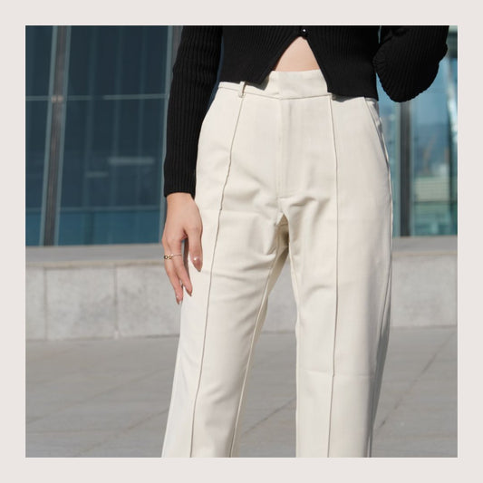 [ New Colour! ] Stripes High-waist Slacks - Ivory