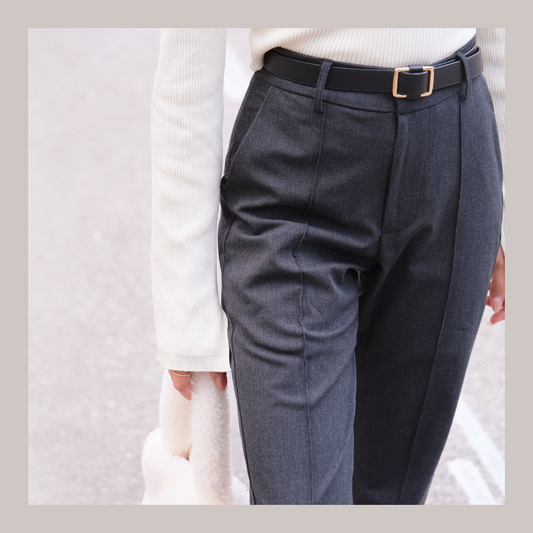 Stripes High-waist Slacks - Dark Grey