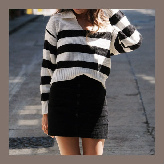 Stripes Polo Collar Oversized Sweater