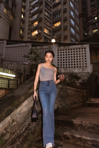 [ 骨感 get! 高腰彈性貼身叭牛! ]Blue Whale High-rise Skinny Flare Jeans