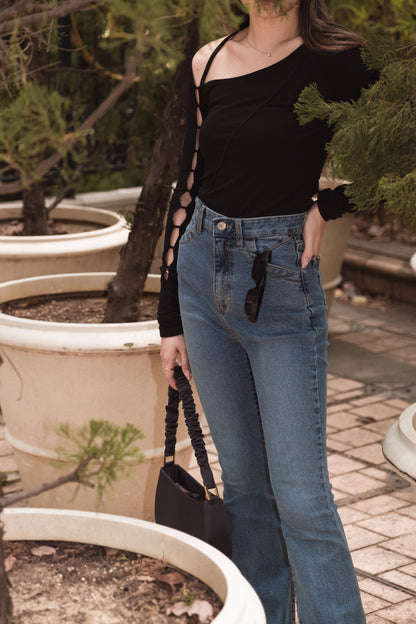[ 骨感 get! 高腰彈性貼身叭牛! ]Blue Whale High-rise Skinny Flare Jeans