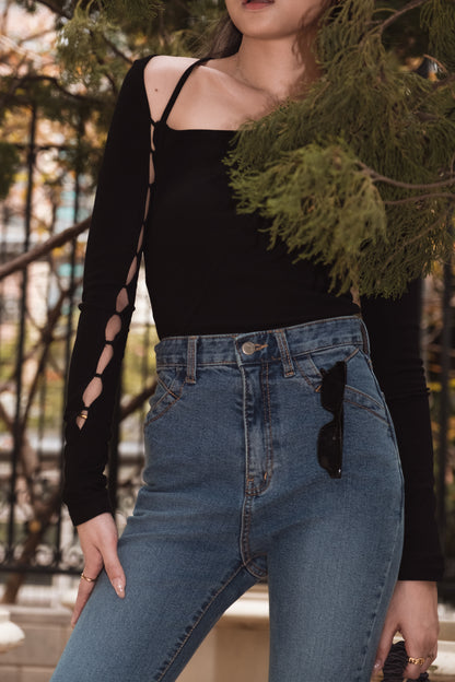 [ 骨感 get! 高腰彈性貼身叭牛! ]Blue Whale High-rise Skinny Flare Jeans