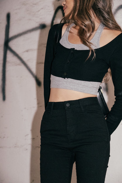 Double Shot Two Layers Top - Grey/Black